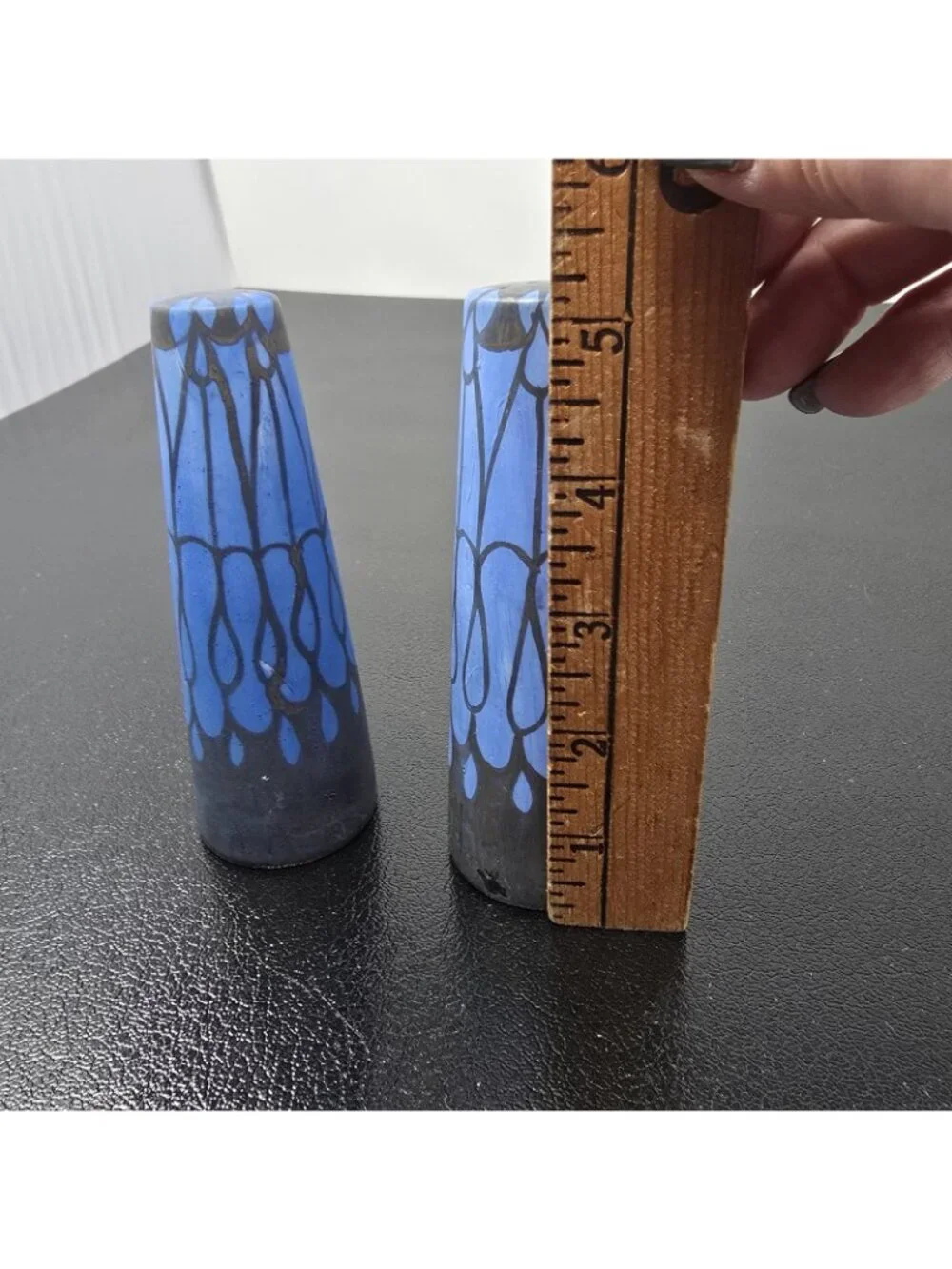 Studio Painted Signed Blue Black Salt Pepper Shakers Pacific Northwest OOAK